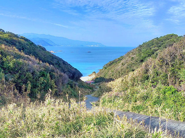 九十浜へと下る長い坂道