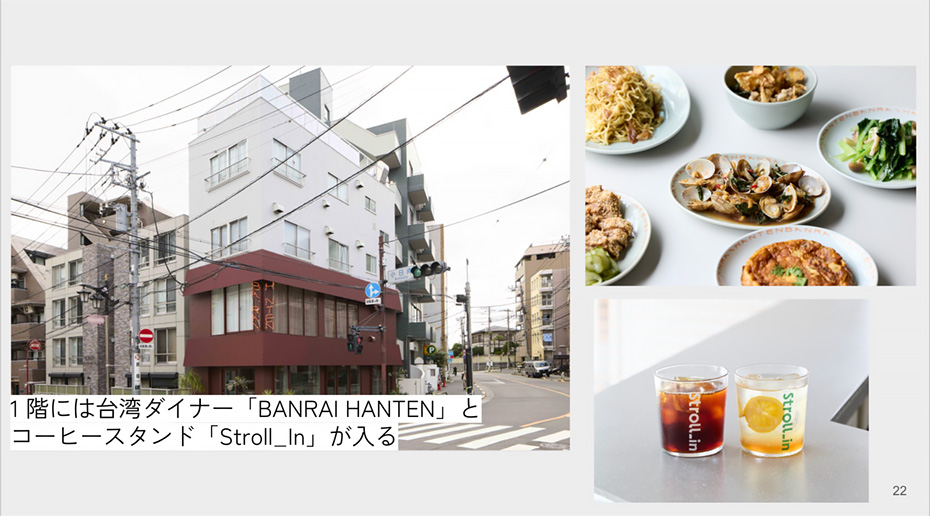 1階には台湾ダイナー「BANRAI HANTEN」とコーヒースタンド「Stroll_In」が入る