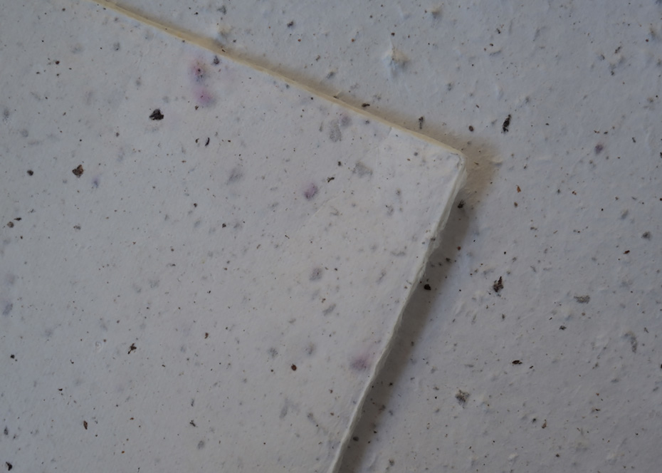 ブルーベリーの果実が混ぜ込まれた和紙などに、農Colorの染液や絵具を重ねて選んだ香りで仕上げるアート体験。世界に一つの作品をつくることができる。