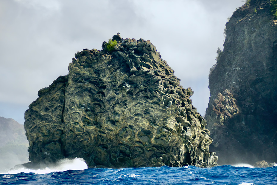 島ができる際に海底火山の噴火で生じた枕状溶岩。