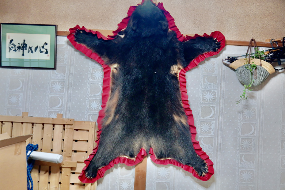 案内された寝室の壁にはツキノワグマの毛皮が。
