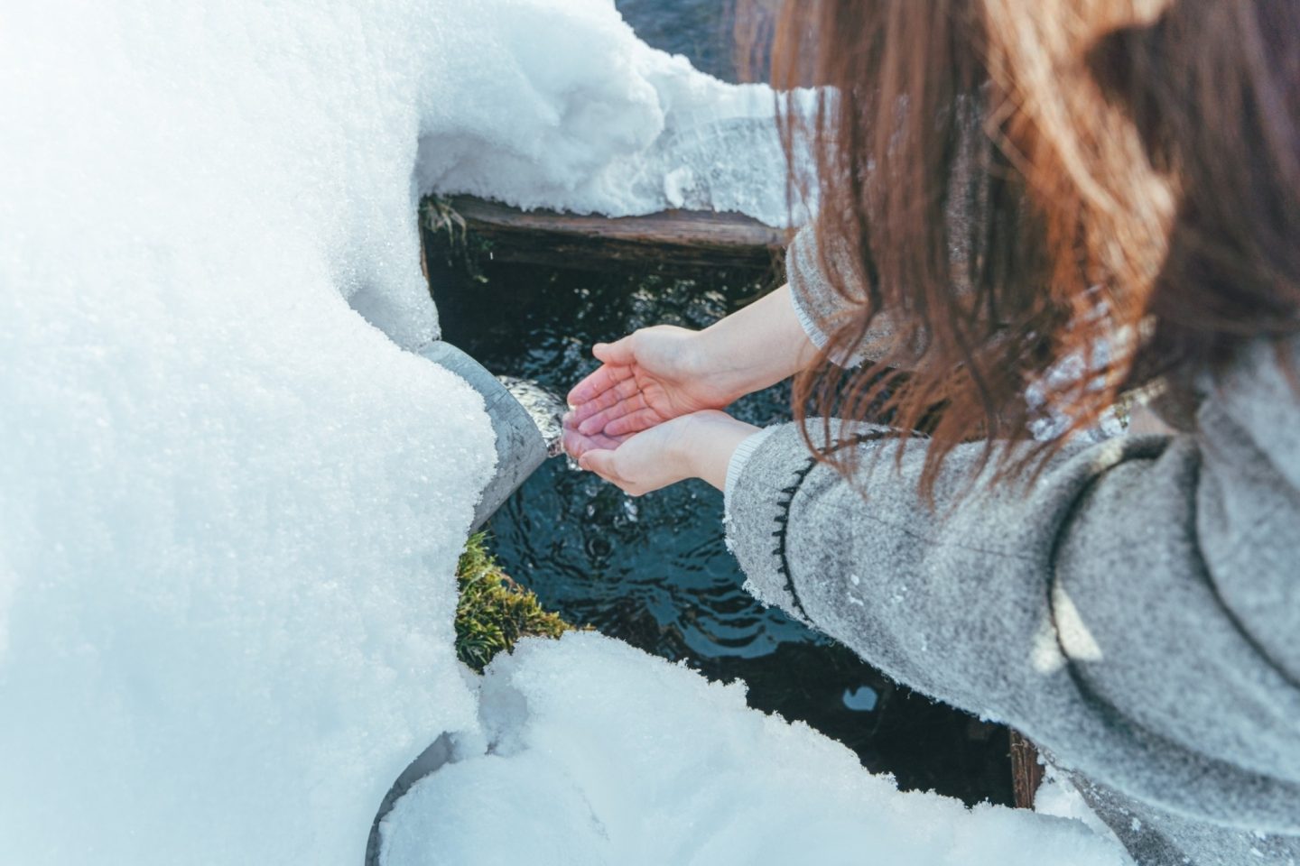 湧き水を汲む体験