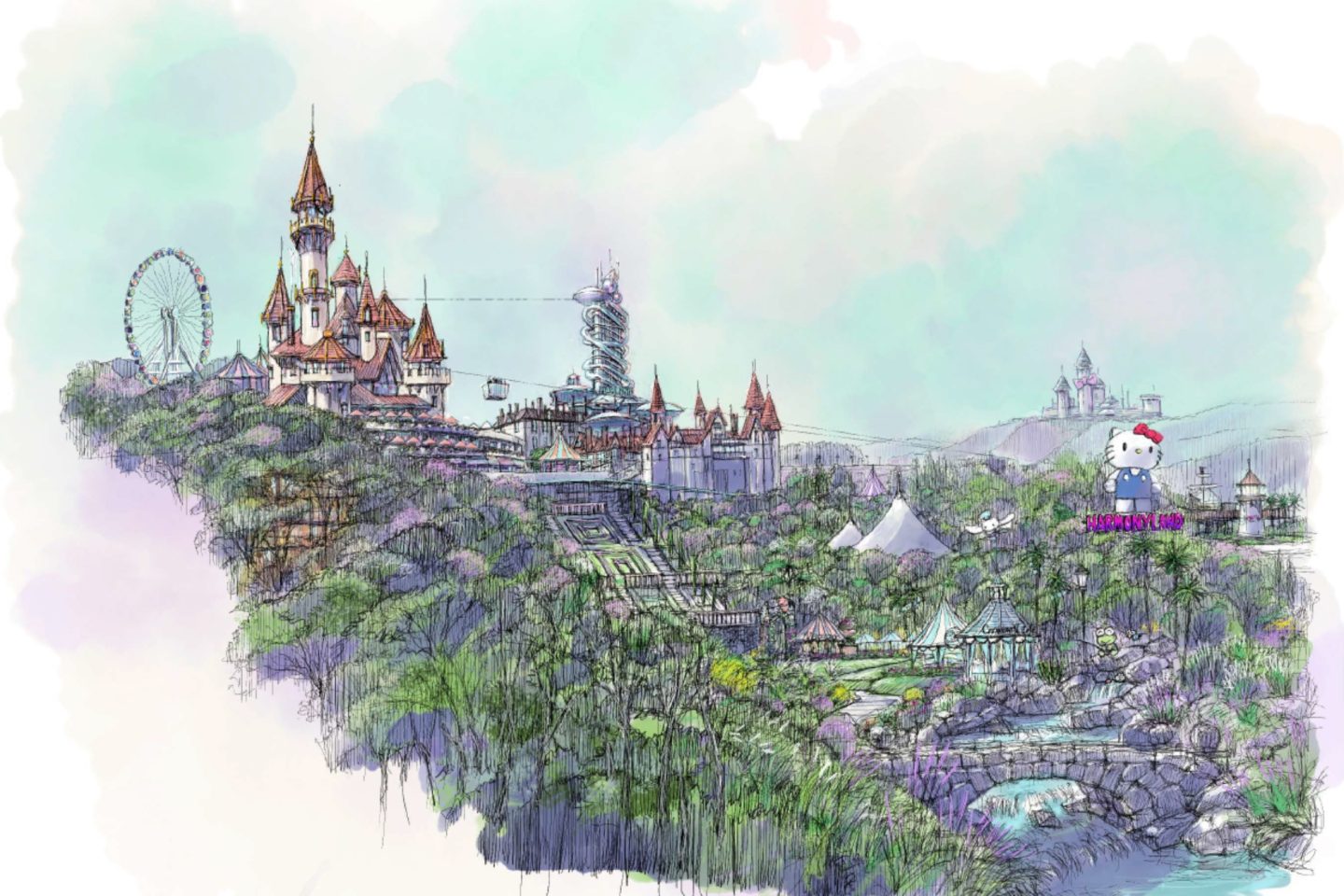 サンリオキャラクターパーク ハーモニーランド全景（天空のパーク構想）